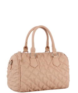 Quilted Boston Bag Satchel Bag  HGE-0155 TAUPE